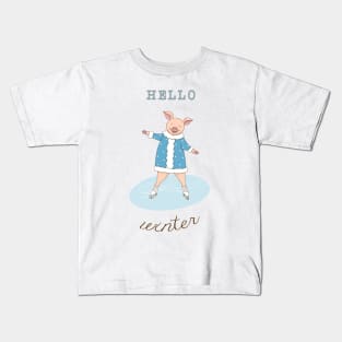 hello winter with cute piggy Kids T-Shirt